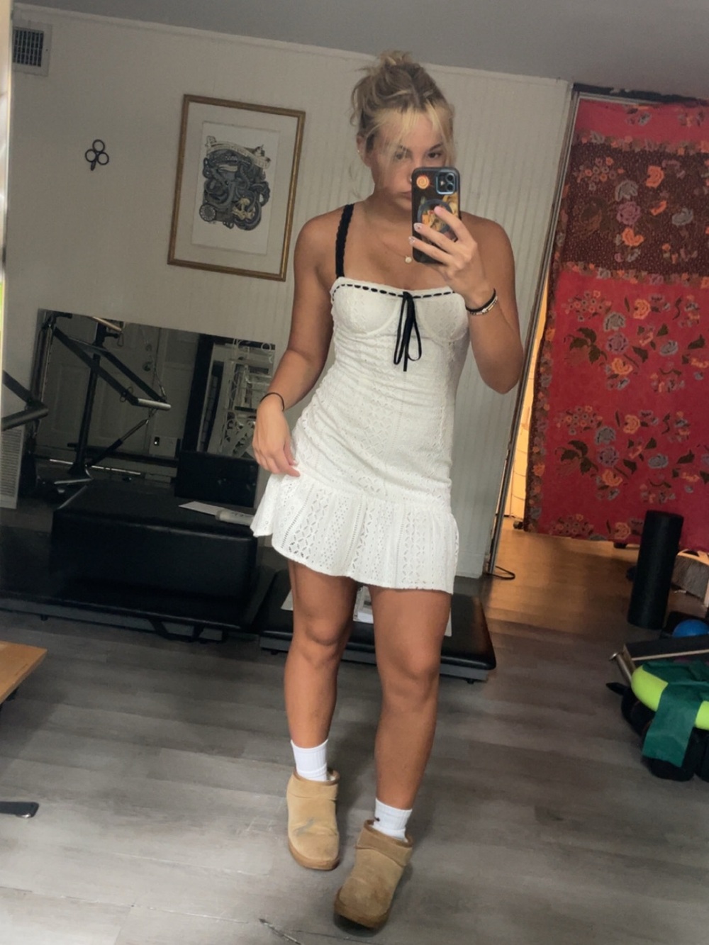 White Lace mini dress with Ruffle Hem and bow